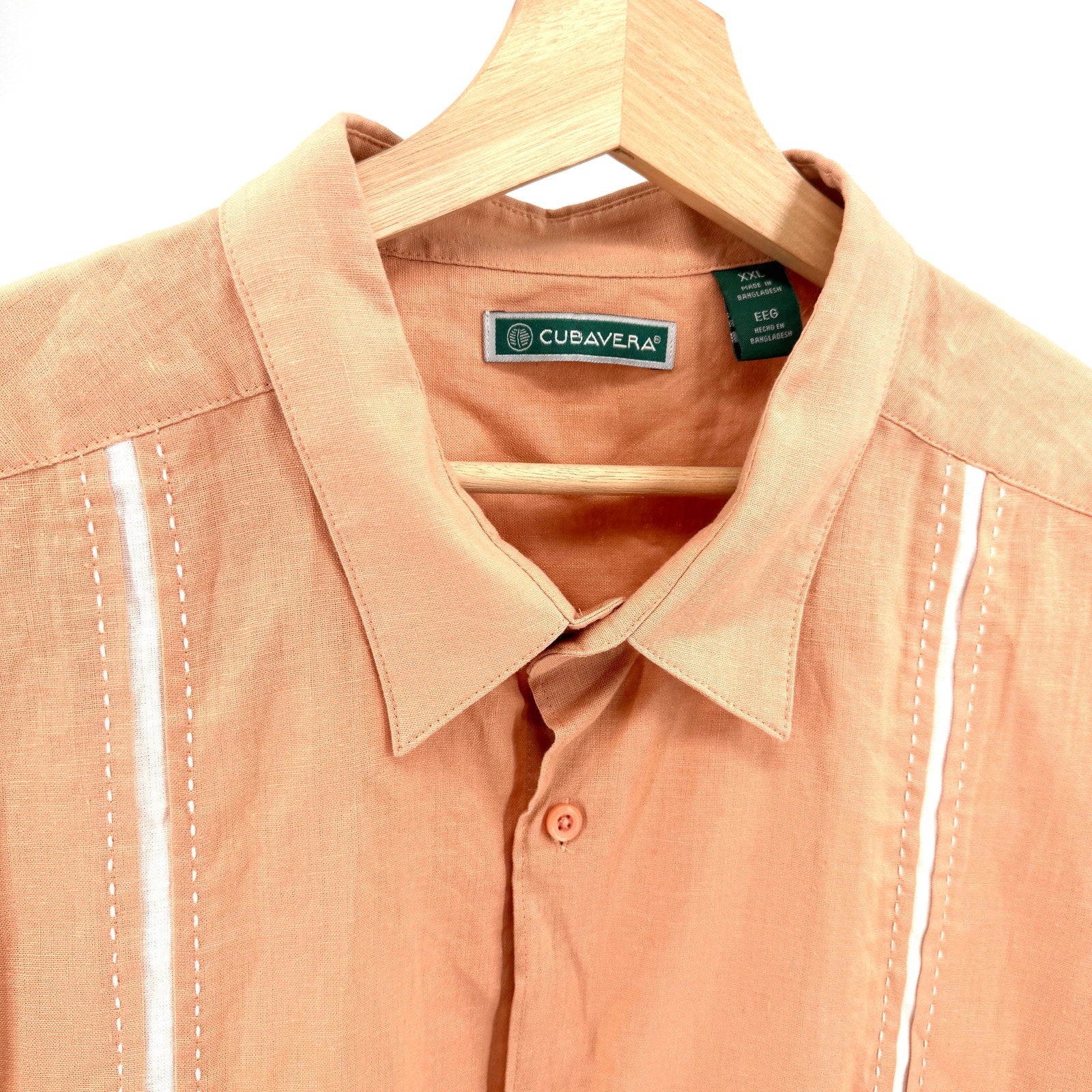 Cubavera Adobe Tan White Trim Bowling Guayabera Short Sleeve Button Down Shirt