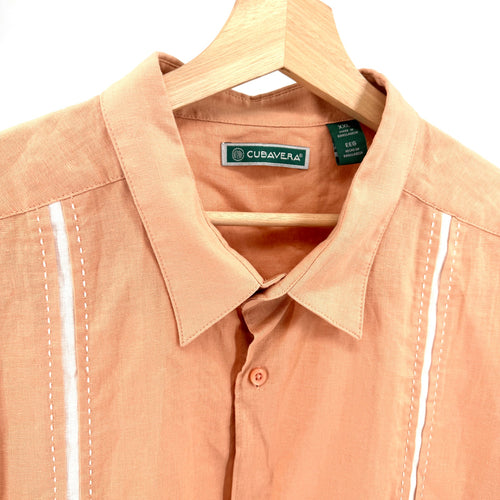 Cubavera Adobe Tan White Trim Bowling Guayabera Short Sleeve Button Down Shirt