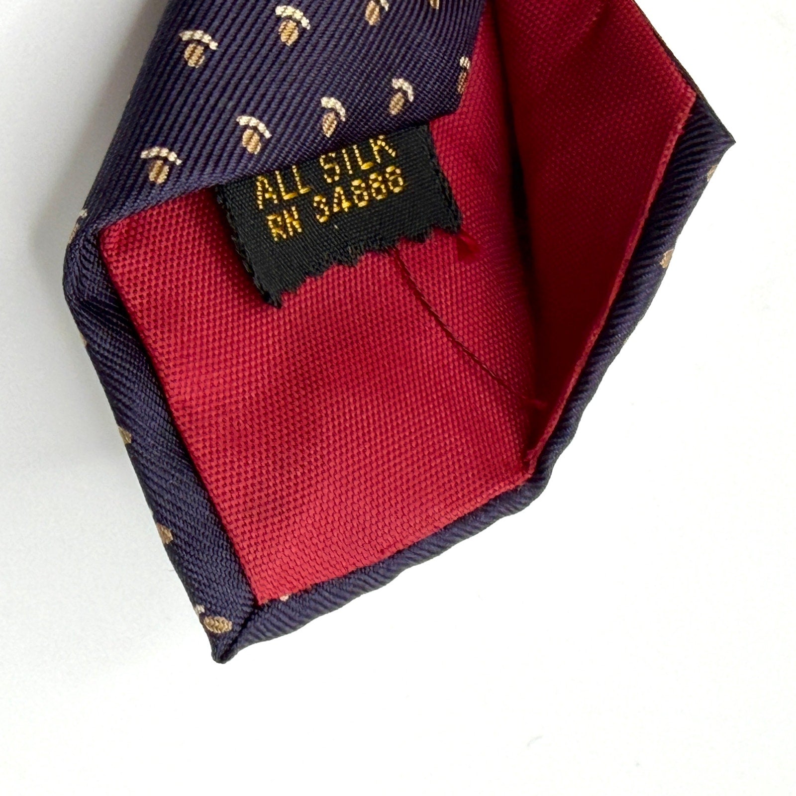 Vintage 90s Geoffrey Beene Blue Gold 100% Silk Acorn Neat Motif Tie