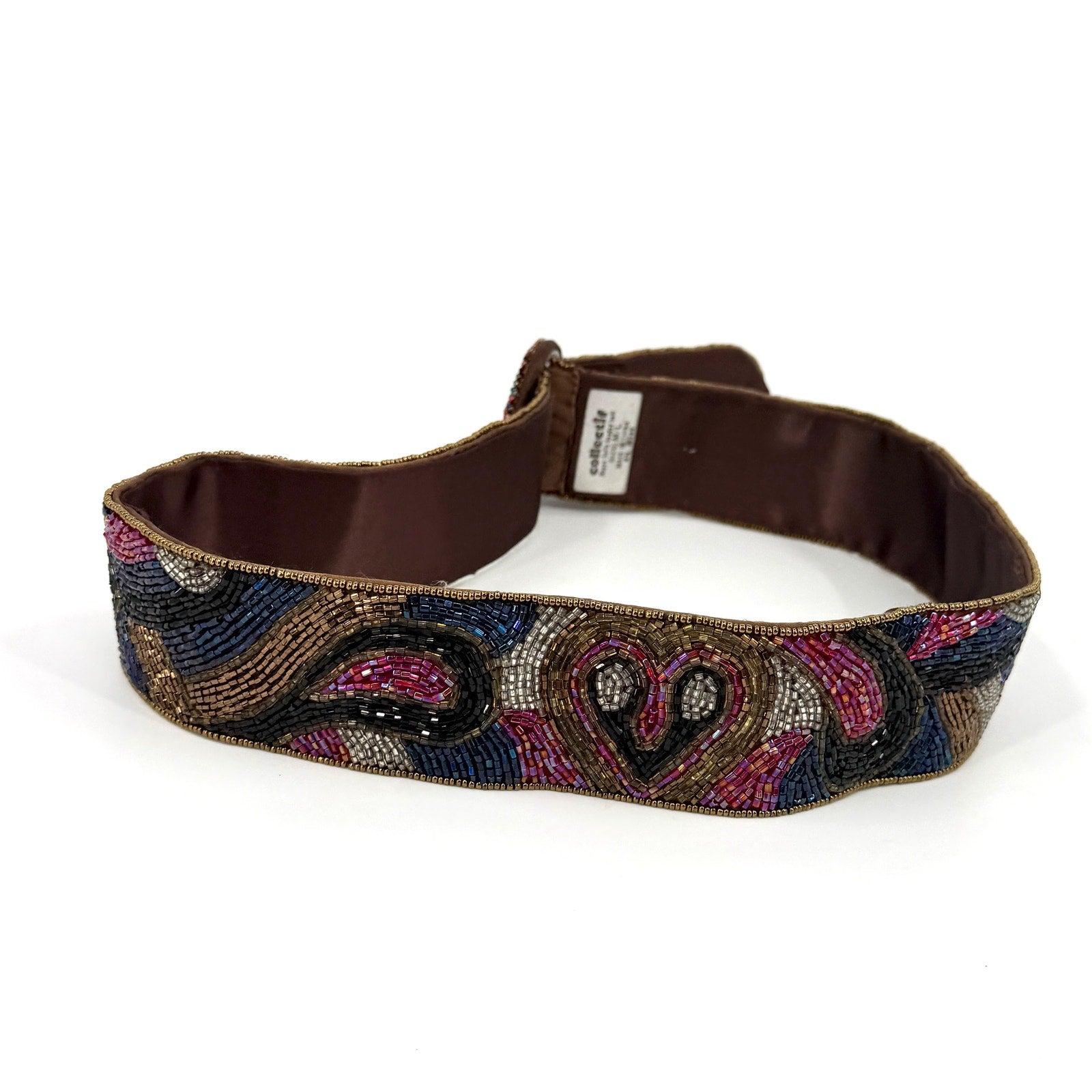 Vintage 90s Collectif Black Pink Beaded Heart Motif Wide Belt