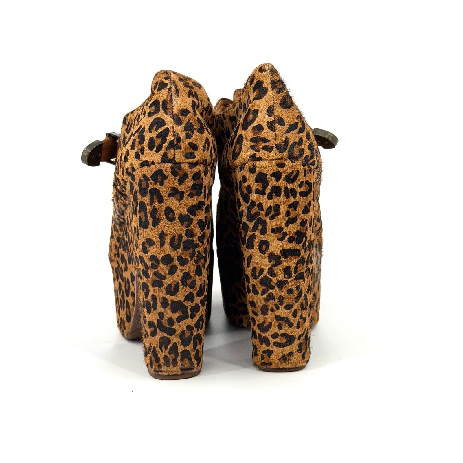 Jeffrey Campbell Leopard Genuine Leather Western Buckle Platform Loafers