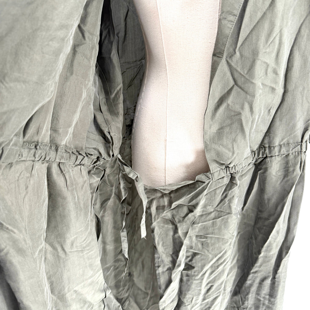 Vintage 80s Argenti Olive Green 100% Silk Lightweight Trench Coat Duster