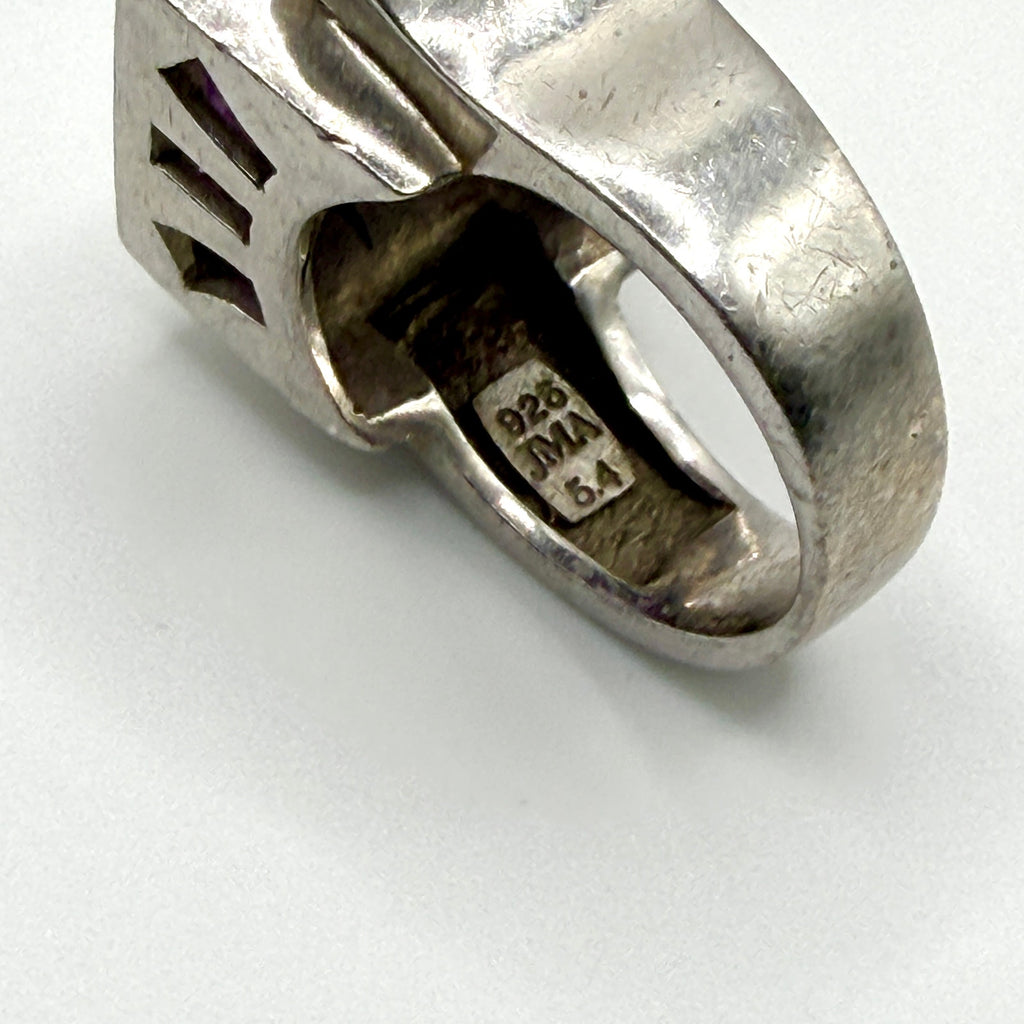 Vintage 90s JMA Purple Amethyst Sterling Silver Stamped 5.4ct Cocktail Ring