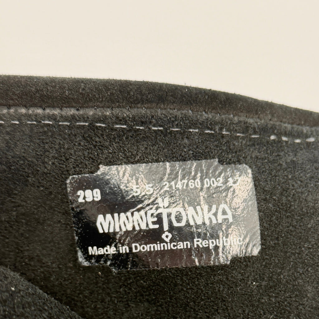 Minnetonka Black Genuine Leather Fringe Back Zip Moccasin Booties