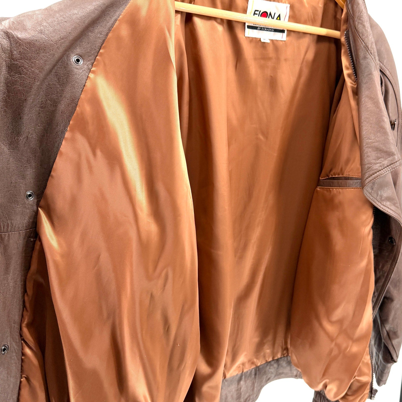 Vintage 80s Fiona Scanskin Brown Genuine Leather Bomber Jacket