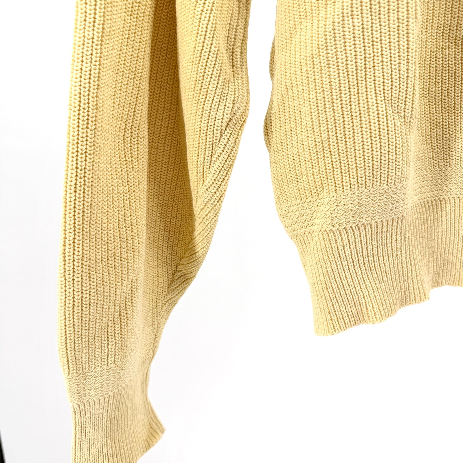 Vintage 90s Lands' End Pastel Yellow 100% Cotton Henley Knit Sweater
