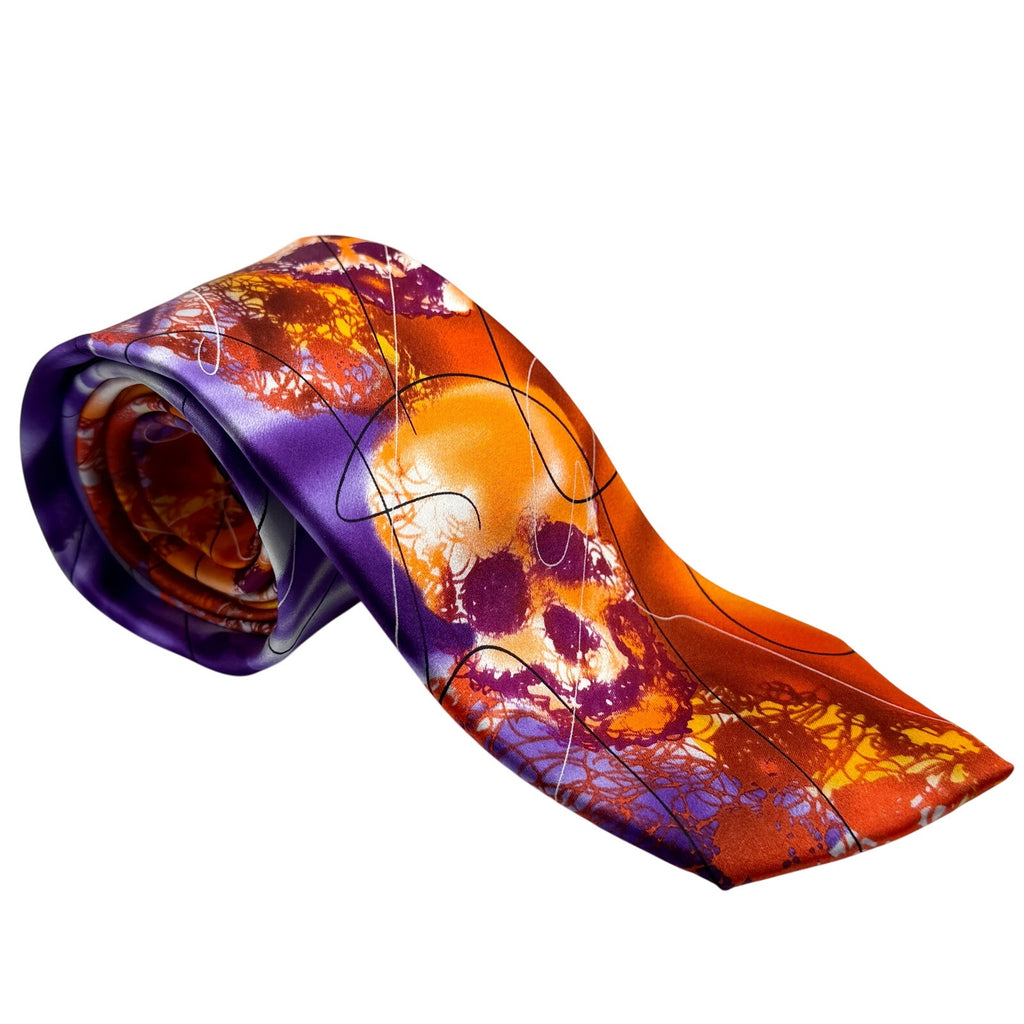 Vintage 90s Jerry Garcia Silk Orange Purple Skull Necktie