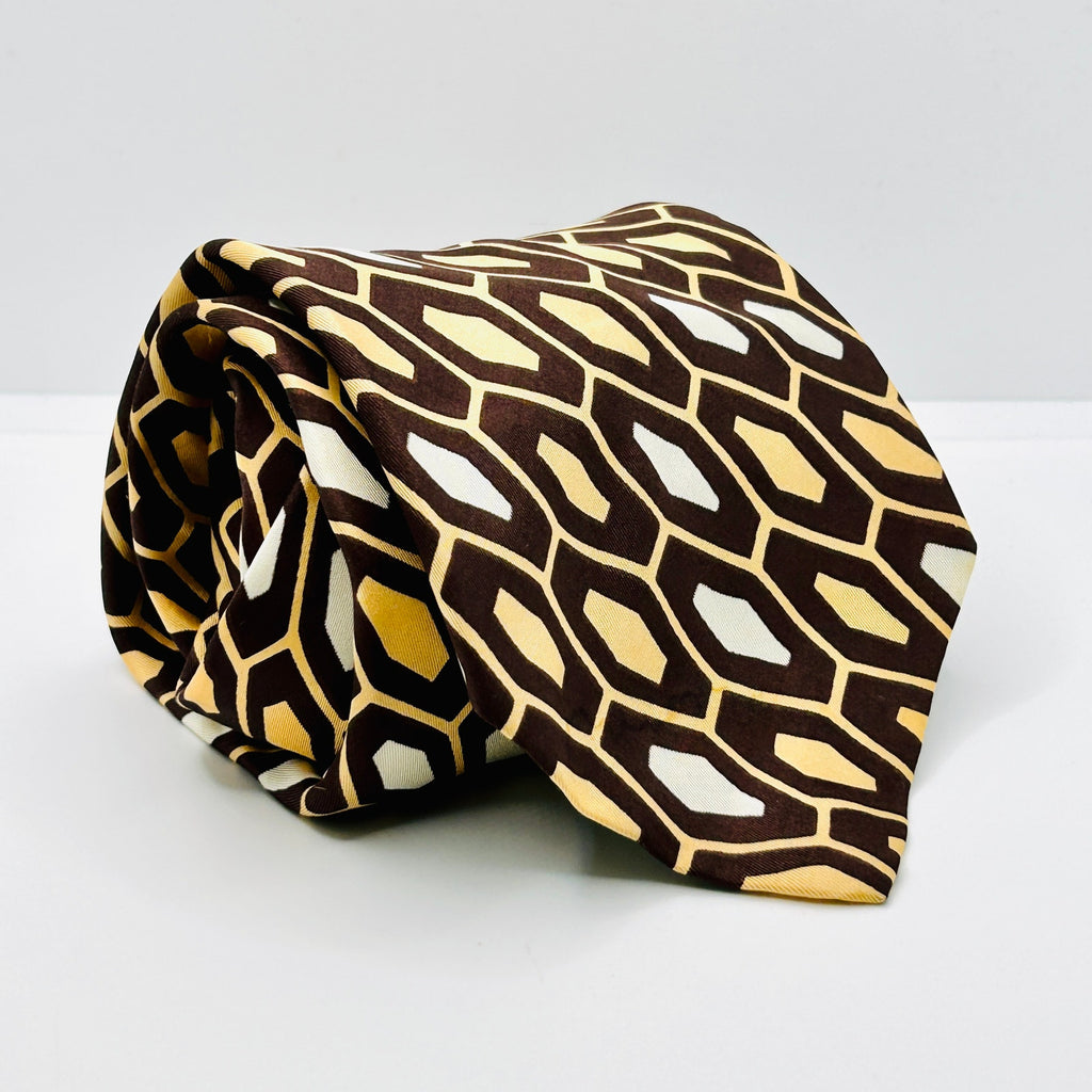 Vintage 70s Pierre Cardin Brown Tan Geometric Silk Wide Tie