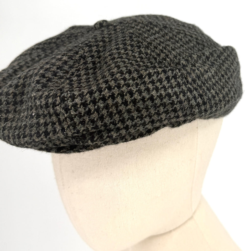 Vintage 90s Perry Ellis Portfolio Grey Black Houndstooth 100% Wool Newsboy Hat