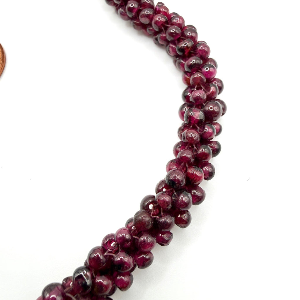 Vintage 90s Deep Red Garnet Woven Seed Bead Continuous Strand Necklace