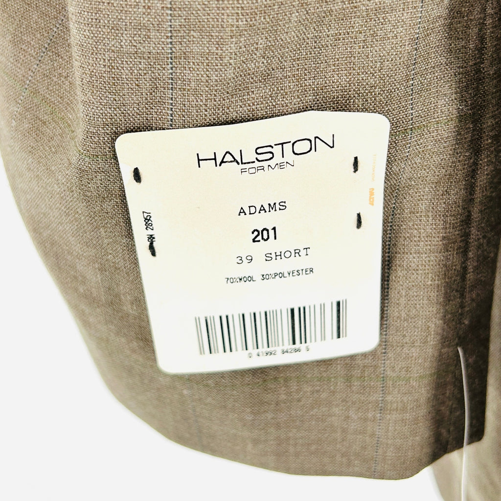 NWT Vintage 90s Halston Wool Blend Taupe Windowpane Two Button Blazer Jacket