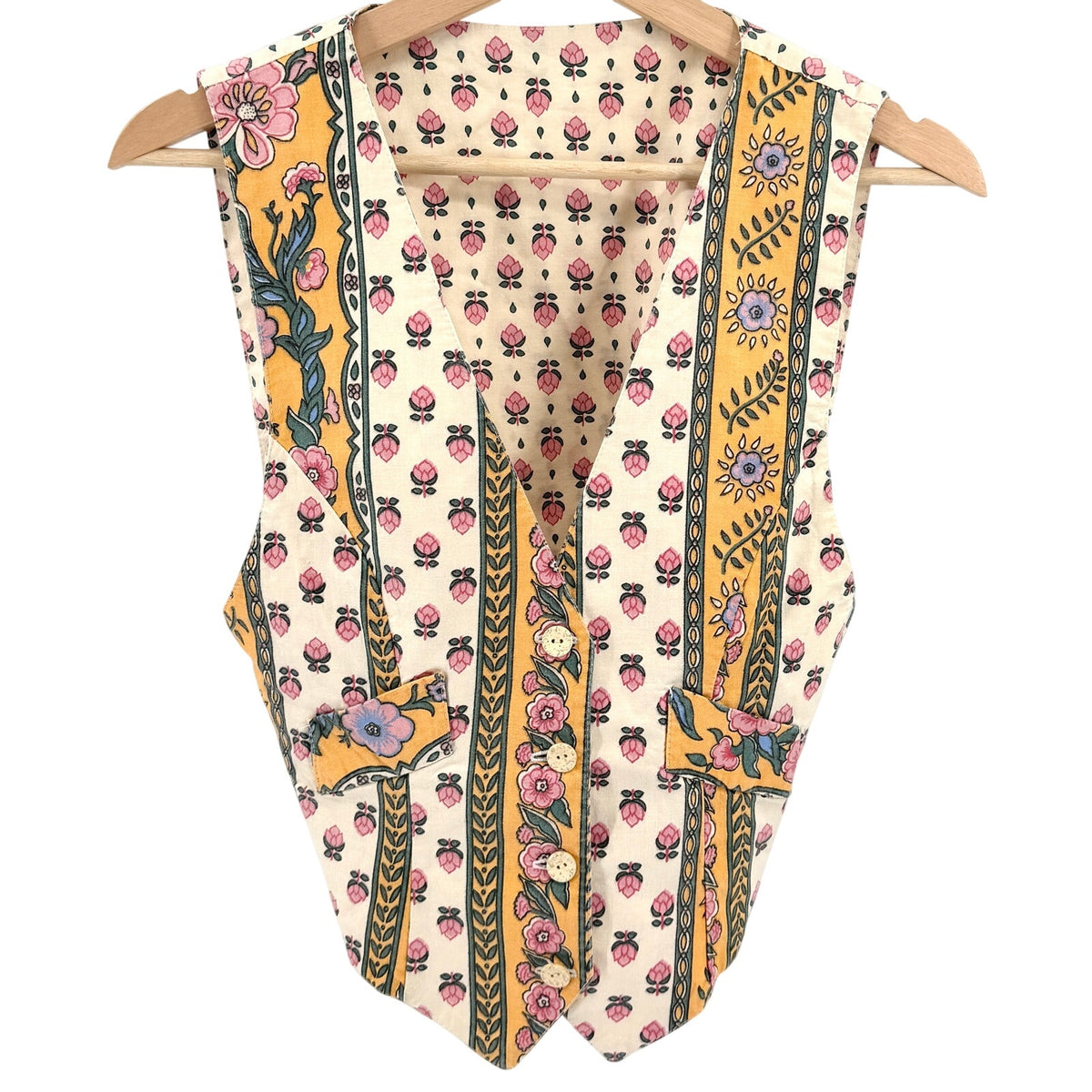 Vintage 90s L'Atelier d'Anaïs Yellow Cream 100% Cotton Floral Vest
