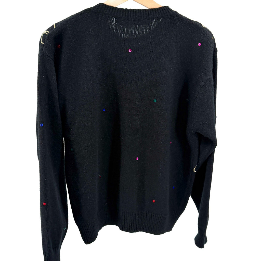 Vintage 90s Chaus Petites Black Jeweled Chain Embroidered Cardigan