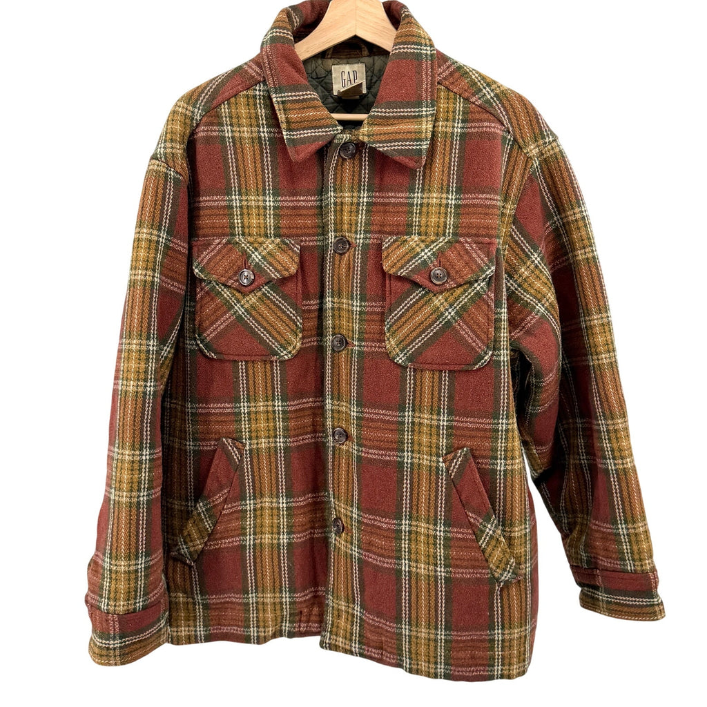 Vintage 90s Gap Brick Red Mustard Plaid Quilted Shacket