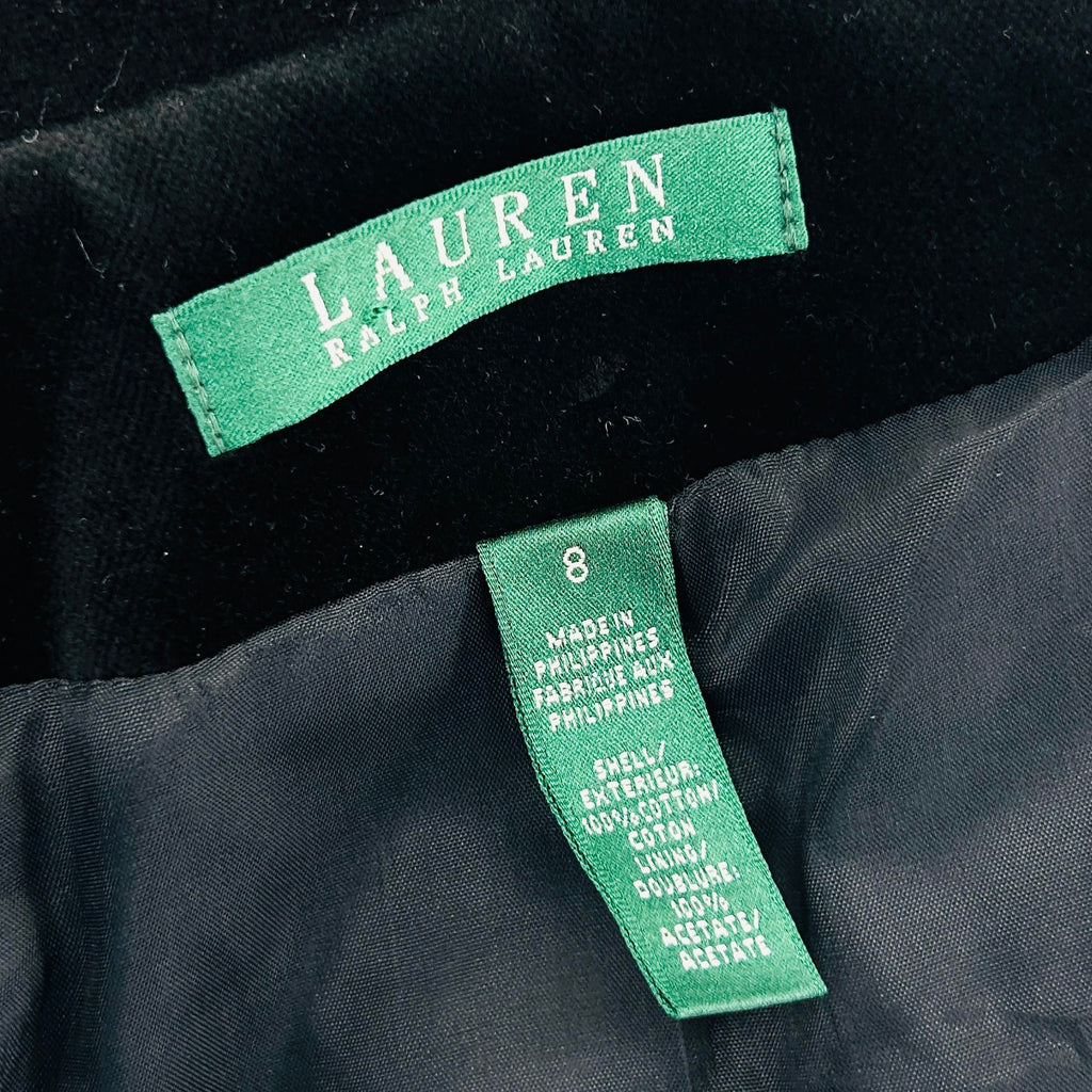 Lauren Ralph Lauren Black Velvet 100% Cotton Notch Lapel Formal Blazer