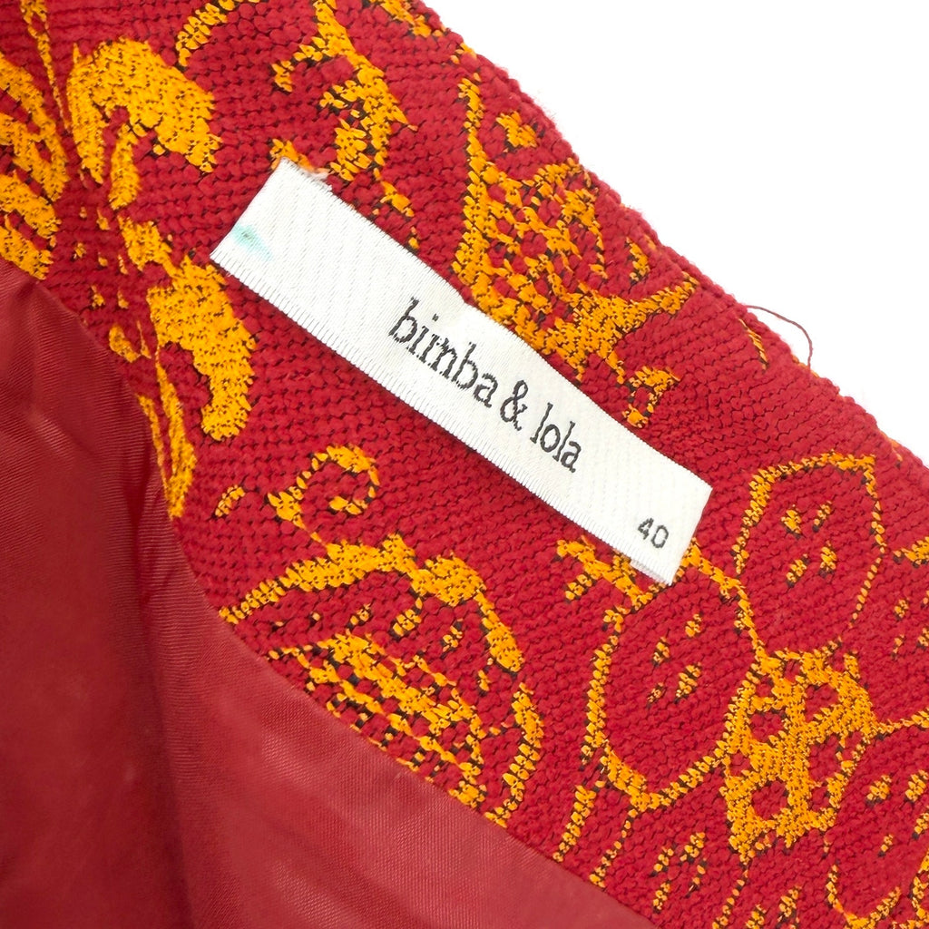 Bimba & Lola Brick Red Yellow Textured Tapestry A Line Skirt