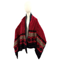 Vintage 90s Aztec Red Black Chenille Woven Wrap Blanket Poncho Shawl
