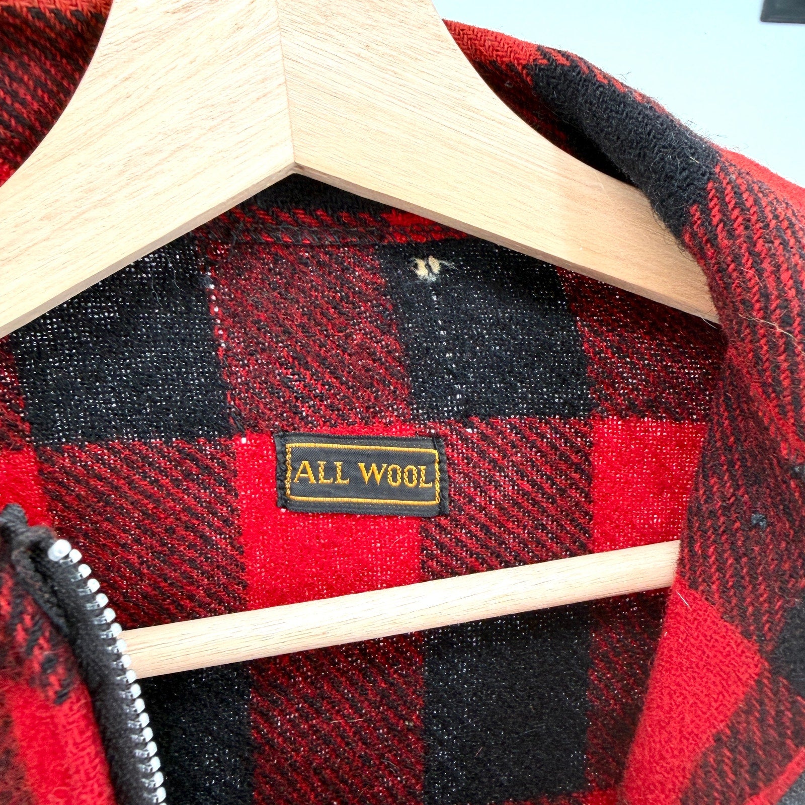 Vintage 60s 70s Red Buffalo Plaid Half-Zip 100% Wool Tunic Shirt