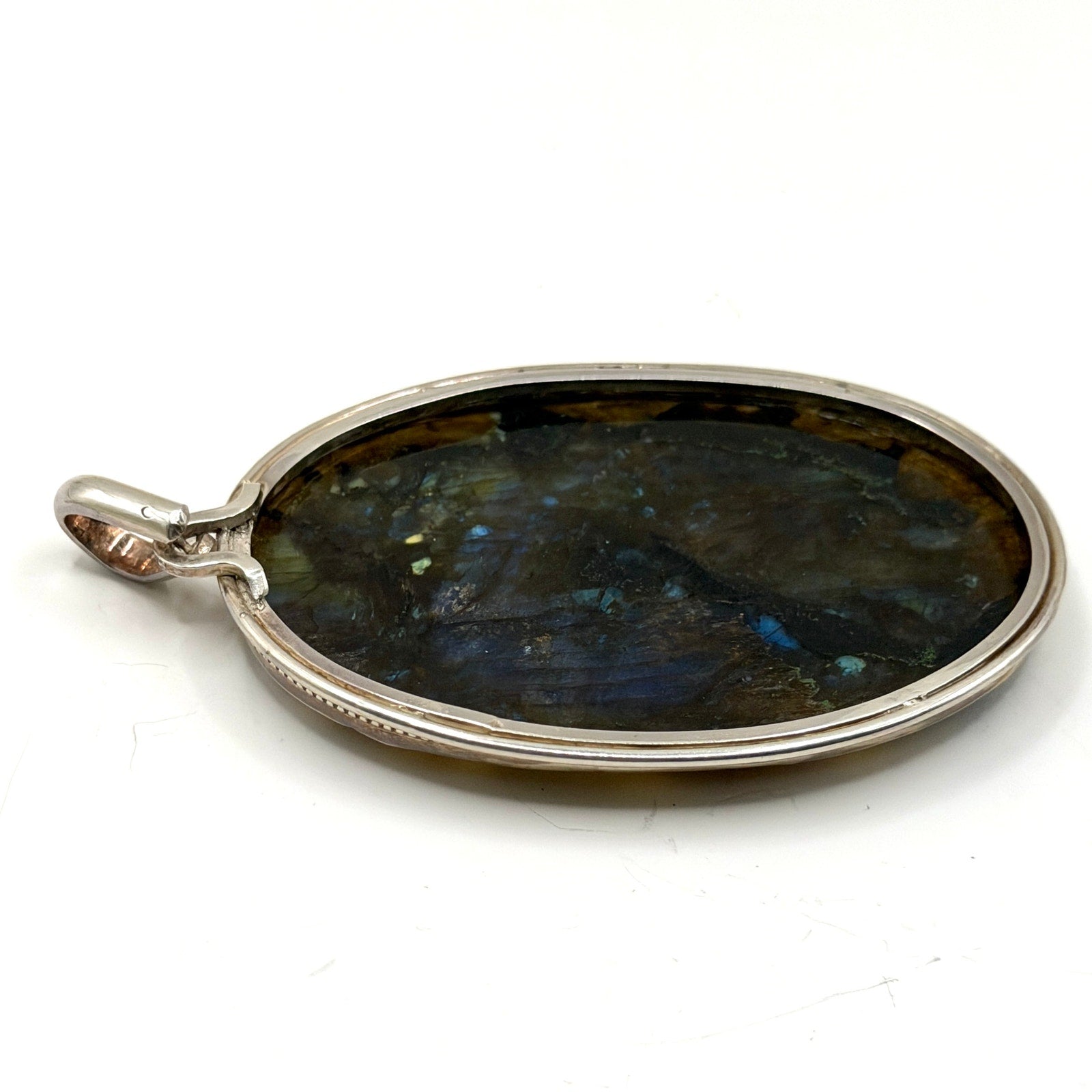 Vintage 90s Stamped Sterling Silver Huge Labradorite Statement Pendant