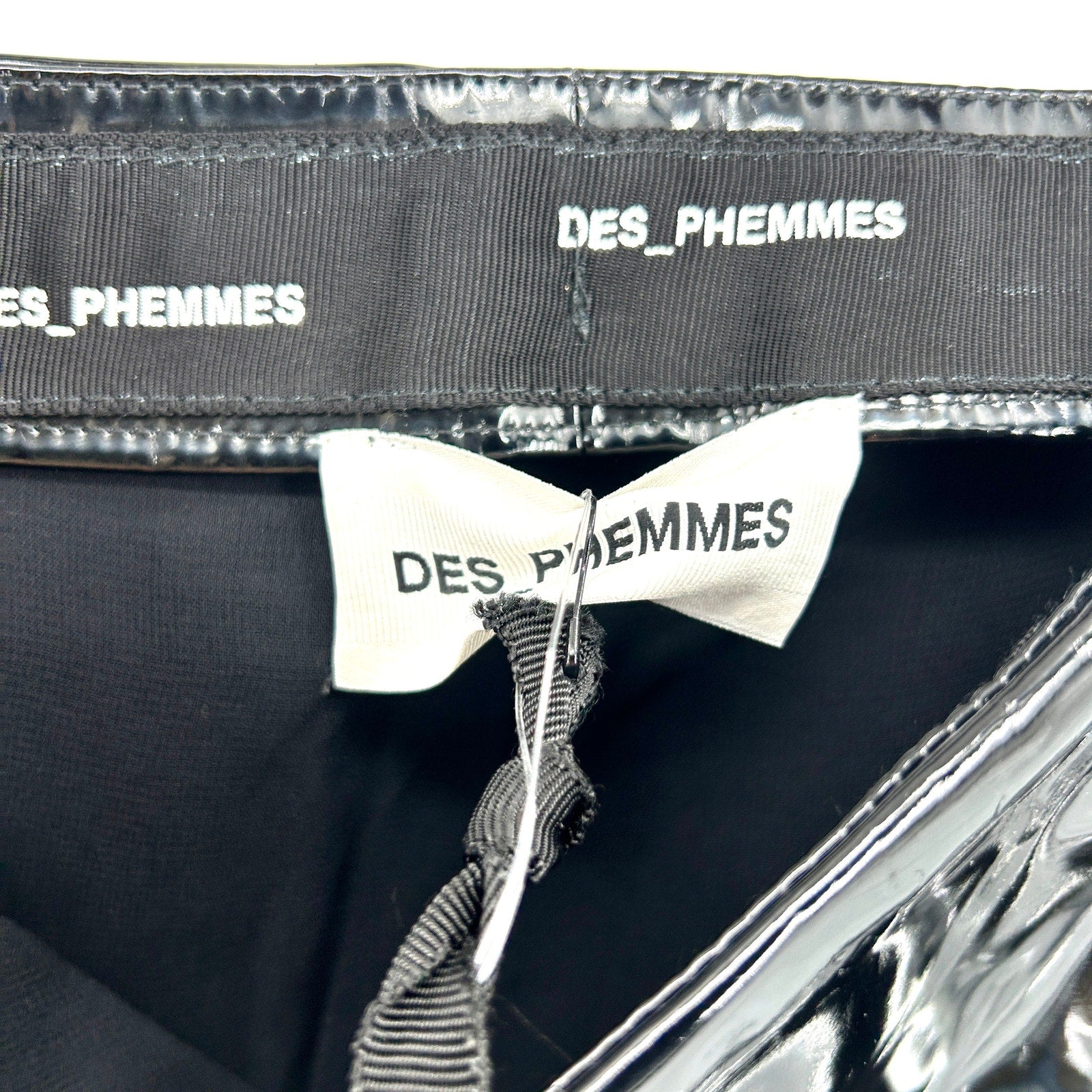 NWT DES PHEMMES Black Vinyl Crystal Embellished Micro Mini Skirt