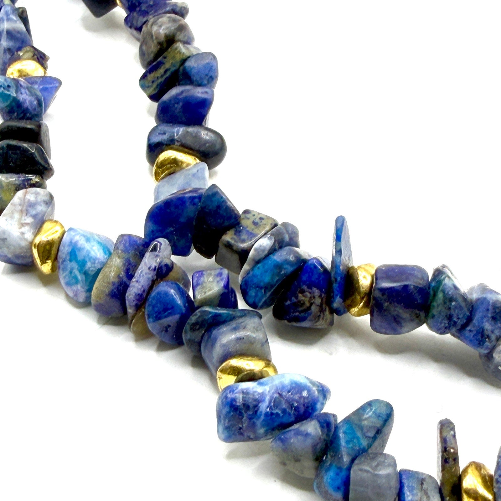 Vintage 90s Blue Sodalite Lapis Stone Chip Layered Double Strand Chain Necklace