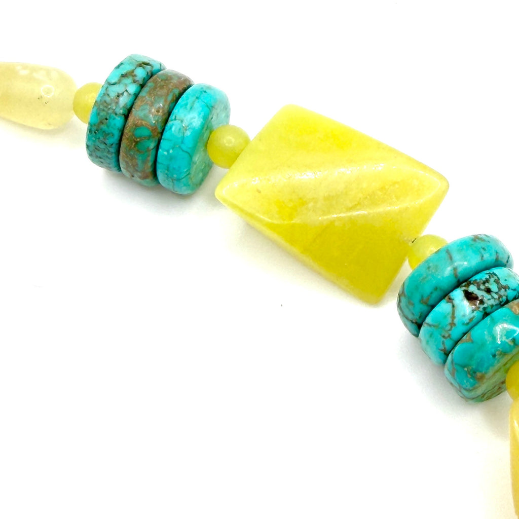 Vintage 90s Chunky Turquoise Yellow Jade Southwestern Statement Set