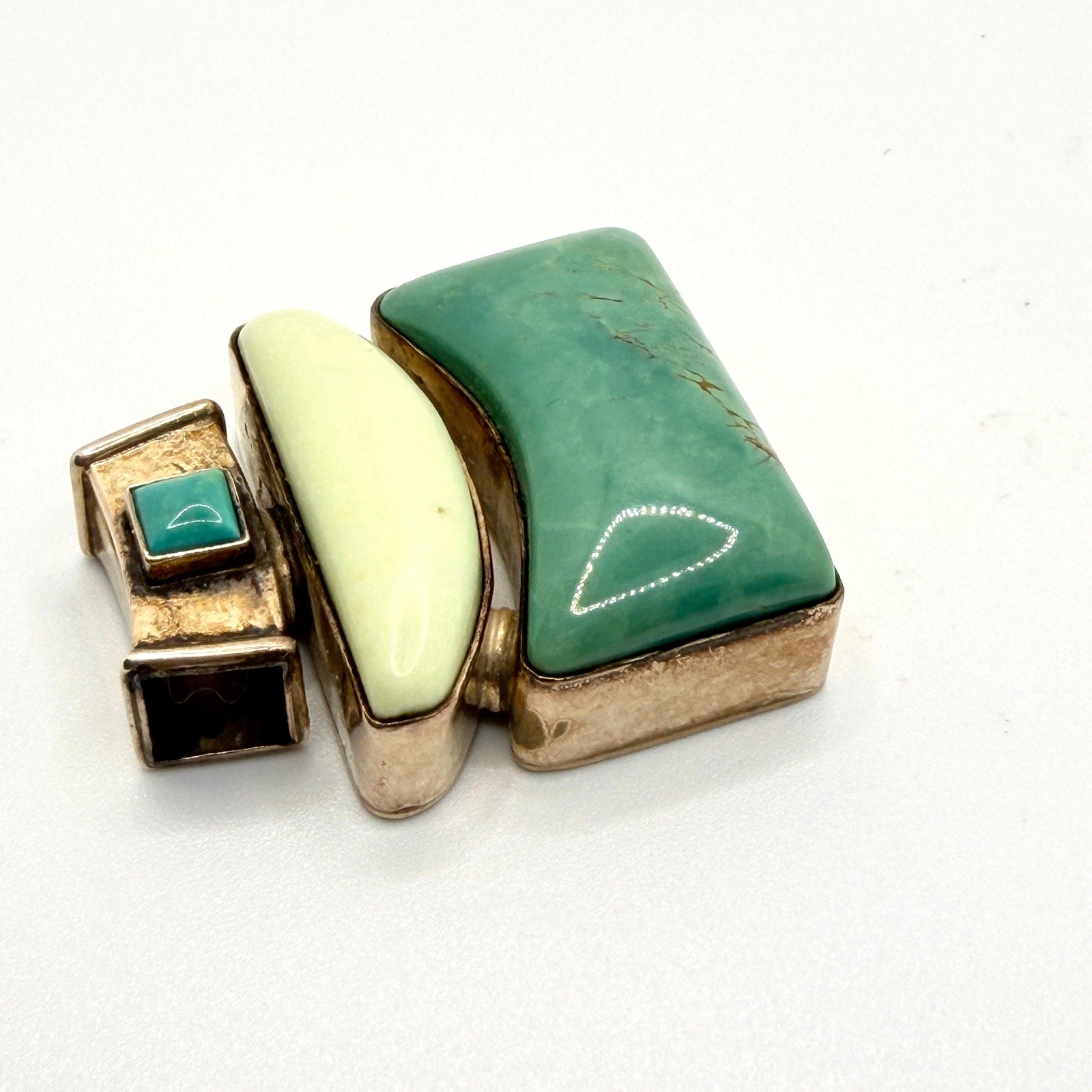 Vintage 2002 Signed D. Troutman Green Turquoise Sterling Silver Pendant