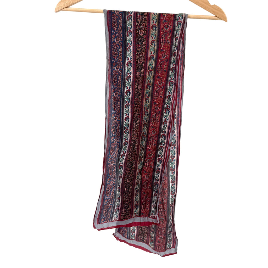 Vintage 80s Anne Klein Gray Maroon 100% Silk Floral Hand Rolled Scarf