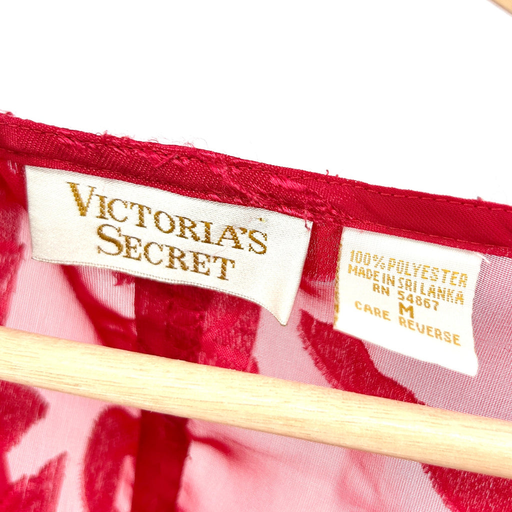 Vintage 90s Victoria’s Secret Red Sheer Lace Long Sleeve Blouse