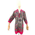 Hot Pink Paisley Crinkle Satin Boho Mini Dress