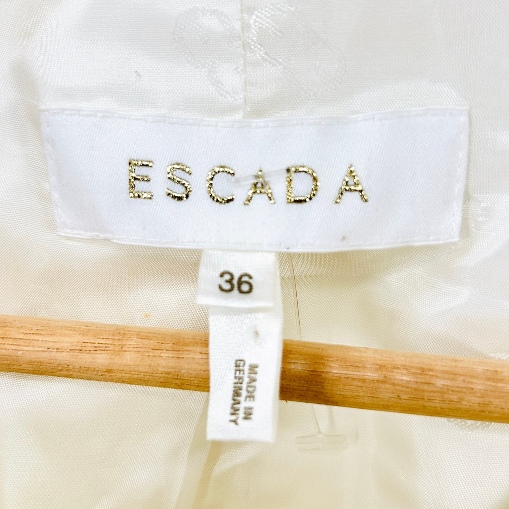 Vintage 90s Escada Ivory Cream Beaded Embroidered Linen Cotton Skirt Suit