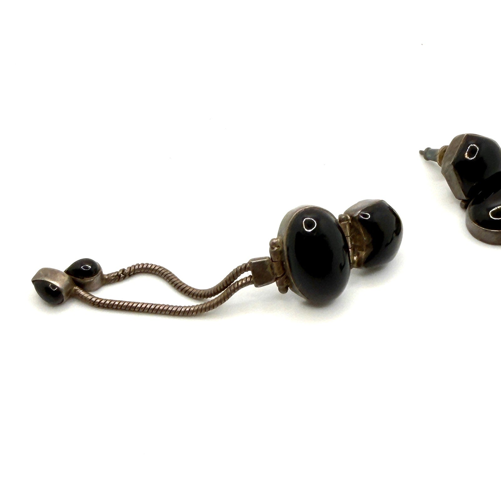 Vintage 80s Onyx Sterling Silver Gothic Tassel Dangle Earrings
