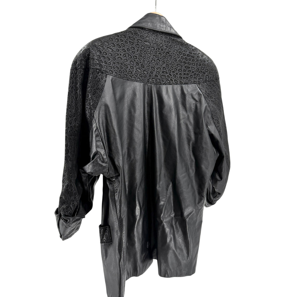 Vintage 80s Black Genuine Leather Textured Panel Blazer Jacket