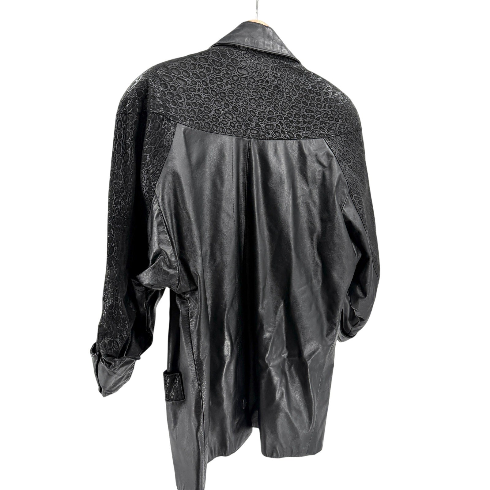 Vintage 80s Black Genuine Leather Textured Panel Blazer Jacket