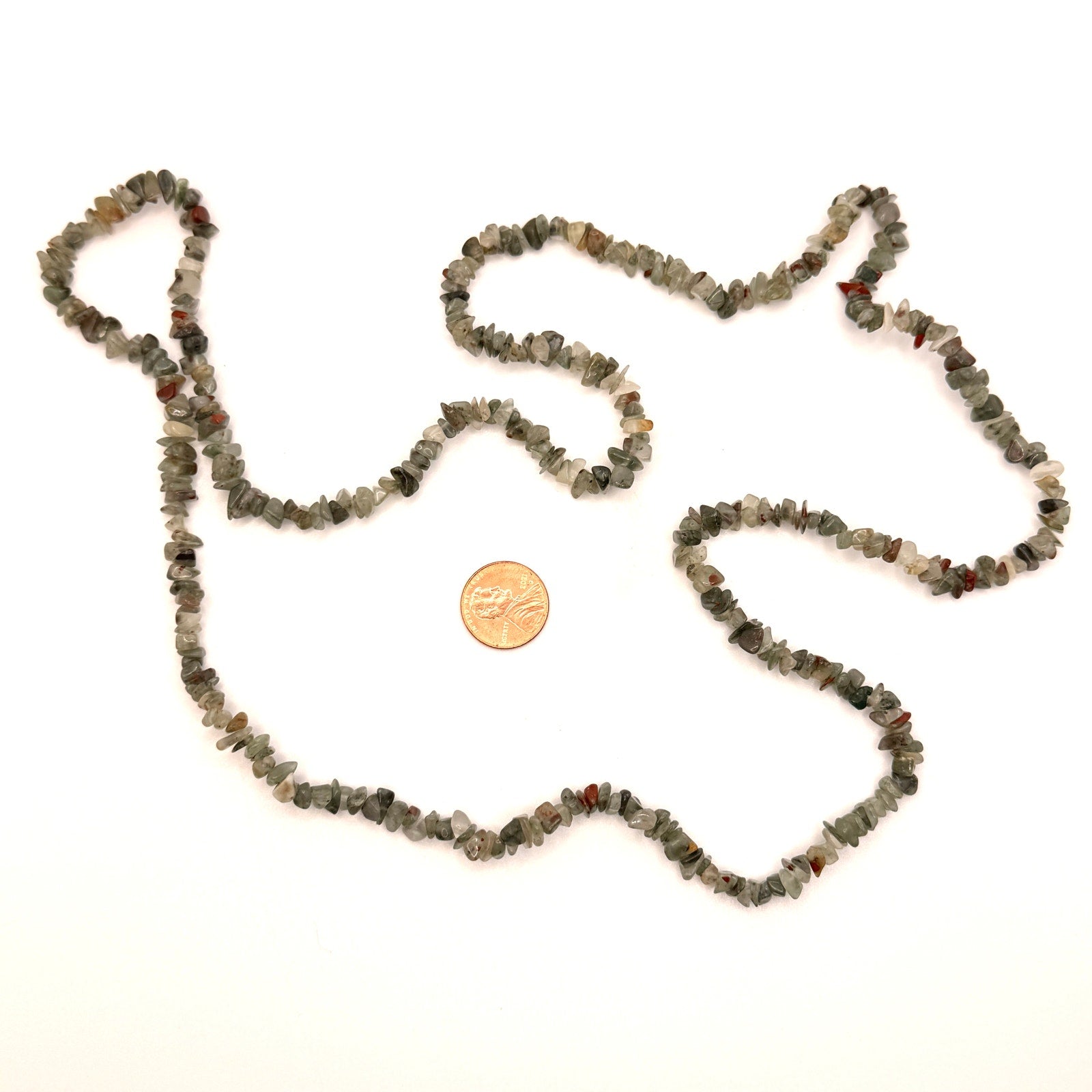 Vintage 90s Fancy Jasper Green Red Gemstone Chip Endless Layering Necklace