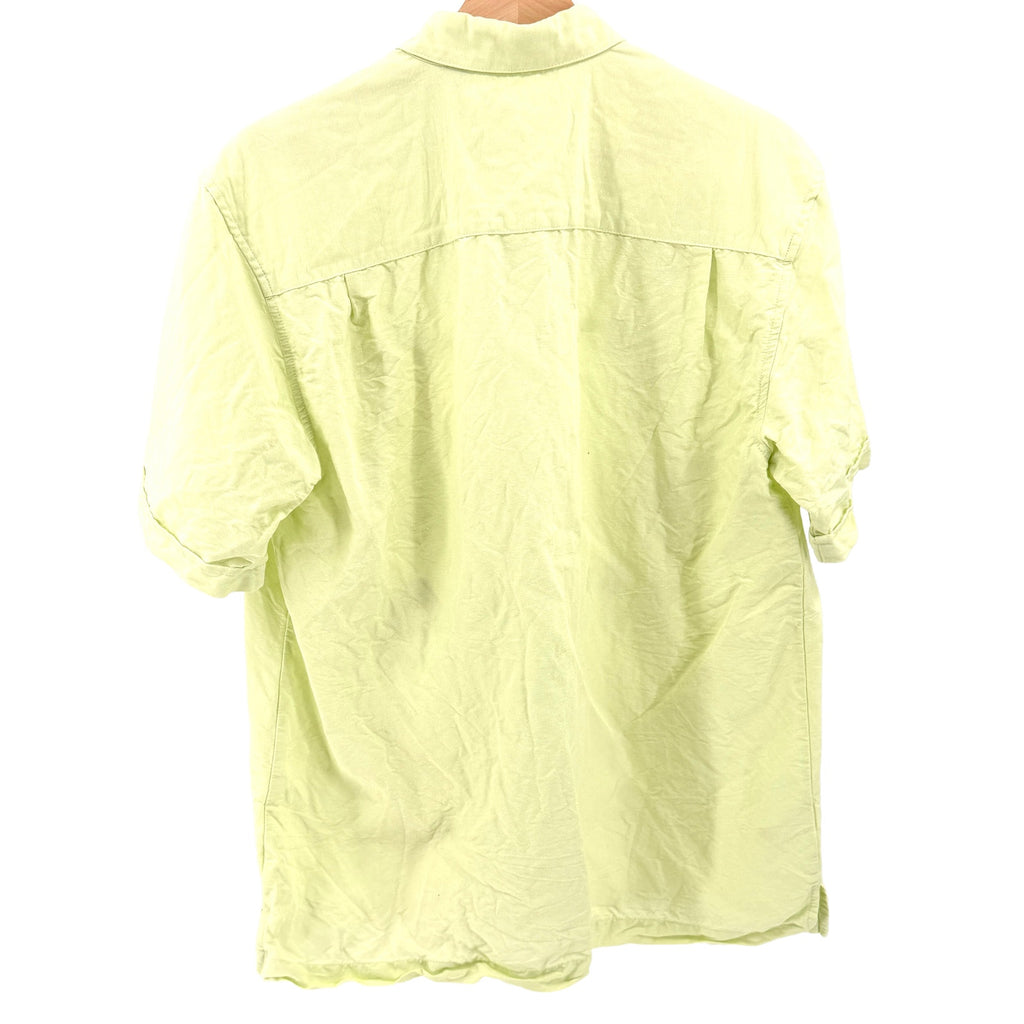 Cubavera Lime Green Tropical Linen Blend Embroidered Short Sleeve Button Down