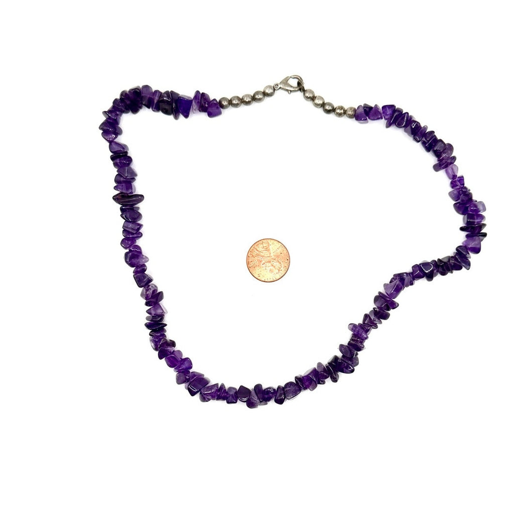 Vintage 90s Purple Amethyst Chip Sterling Silver Necklace