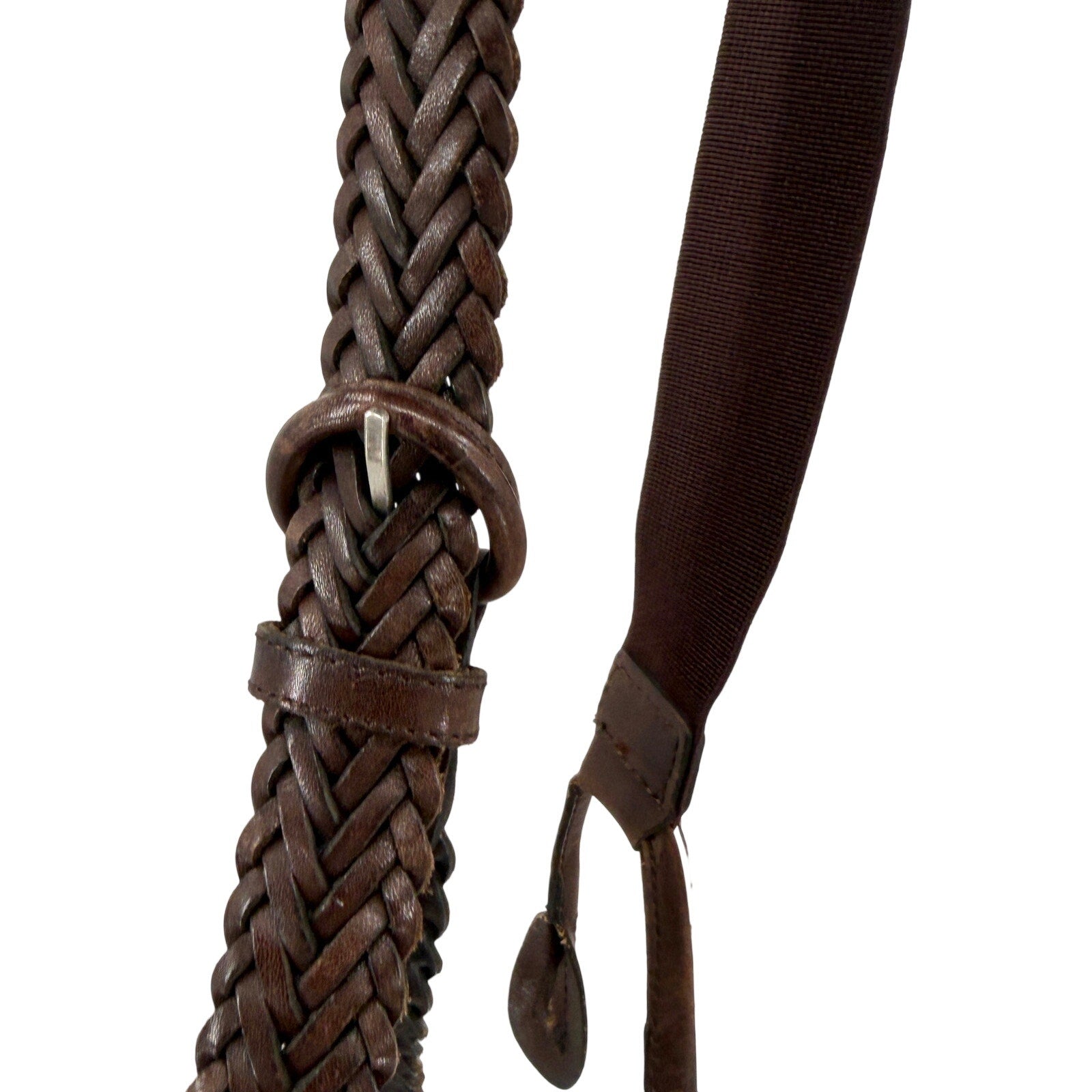 Vintage 90s Hunt Club Brown Genuine Leather Braided Y-Back Suspenders