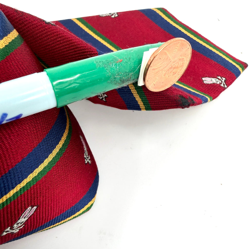 Psycho Bunny Red 100% Silk Striped Crest Traditional Necktie