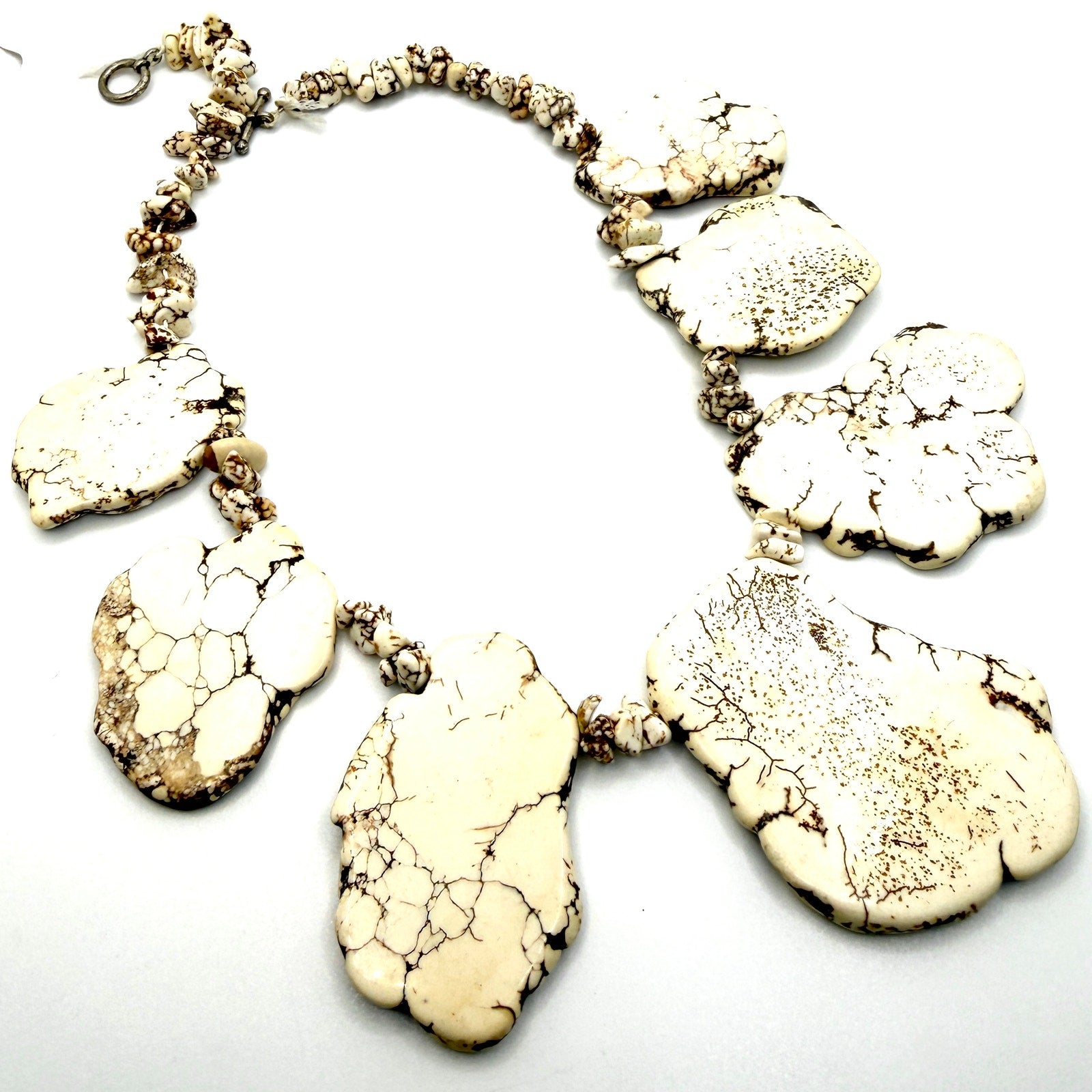 Vintage 90s White Buffalo Stone Large Slab Statement Collar Toggle Necklace