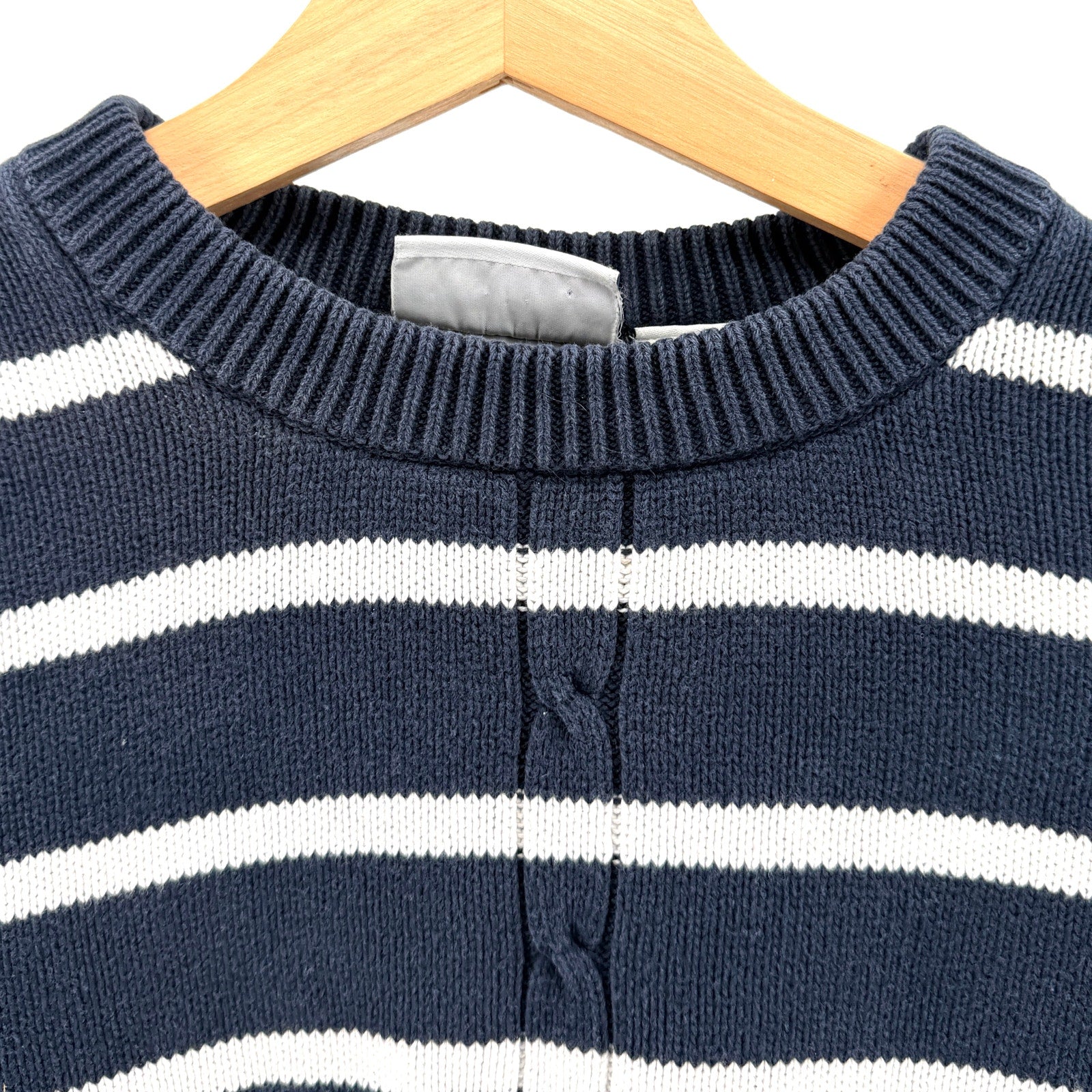 Vintage 90s The Tog Shop Navy Blue 100% Cotton Nautical Preppy Stripe Sweater