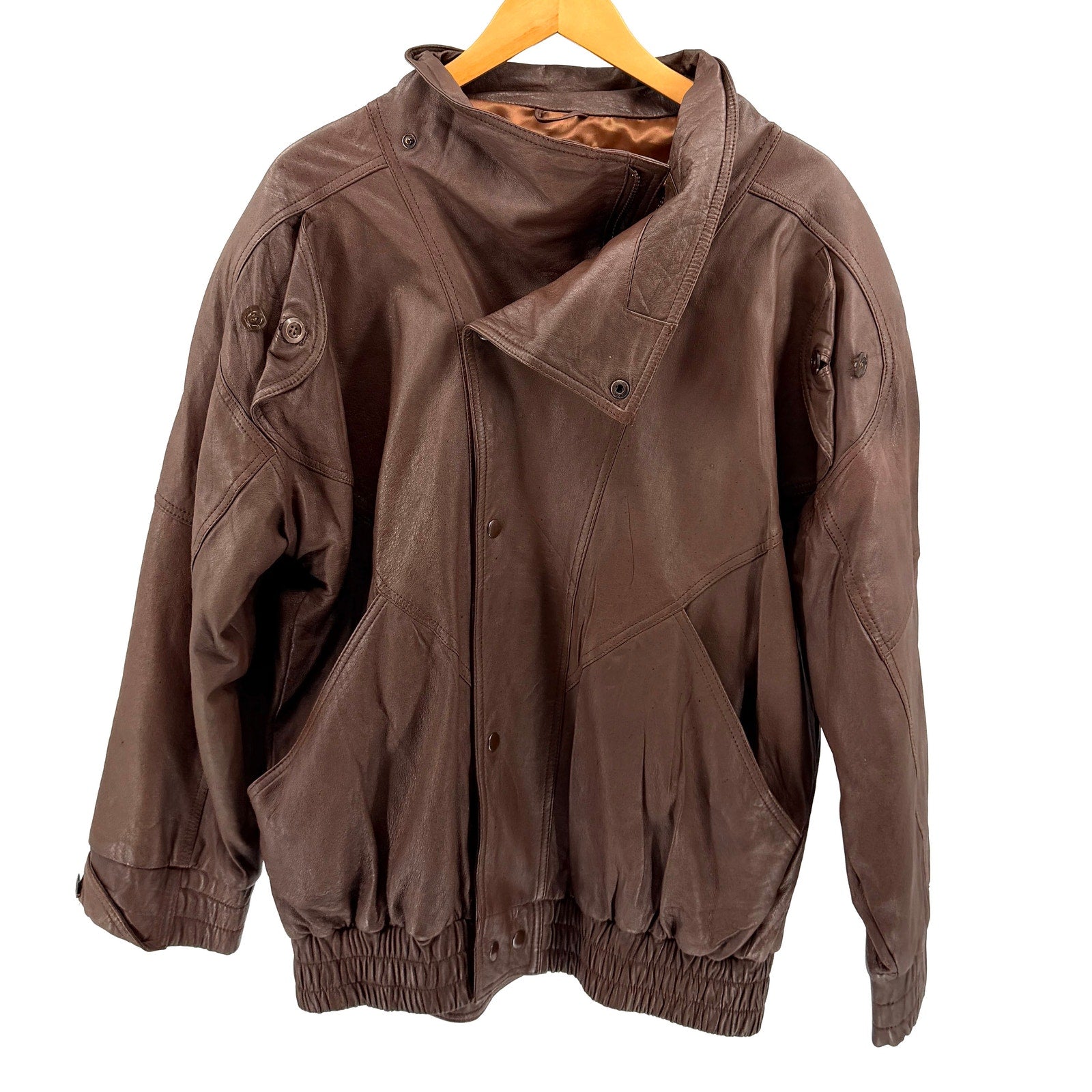 Vintage 80s Fiona Scanskin Brown Genuine Leather Bomber Jacket