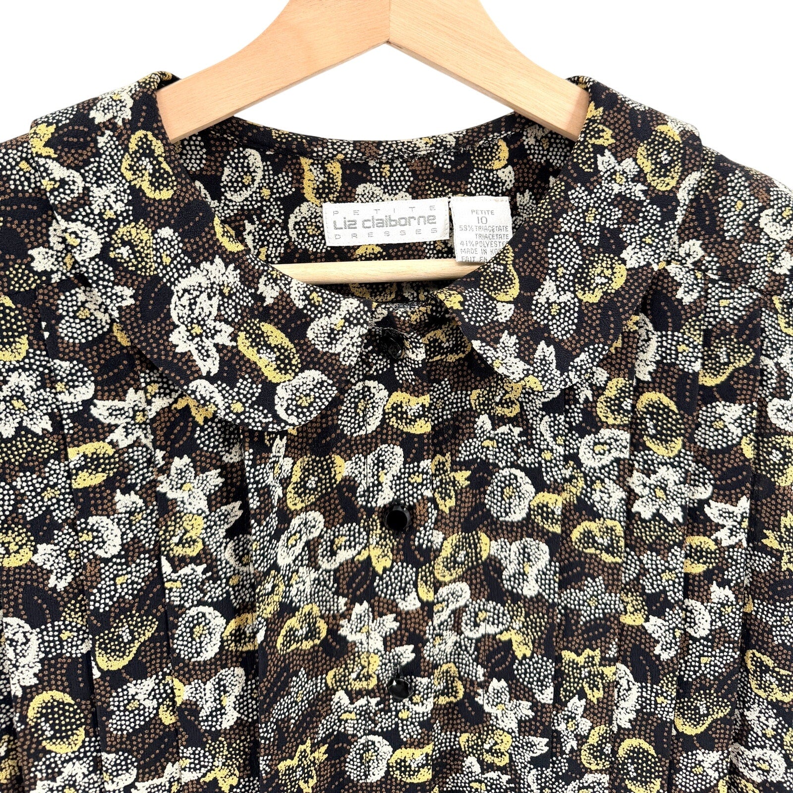 Vintage 90s Liz Claiborne Black Grunge Floral Peter Pan Collar Dress