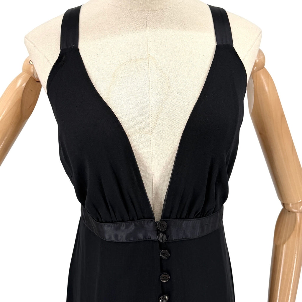 In The Now Black 100% Silk Plunging Button Front Dress