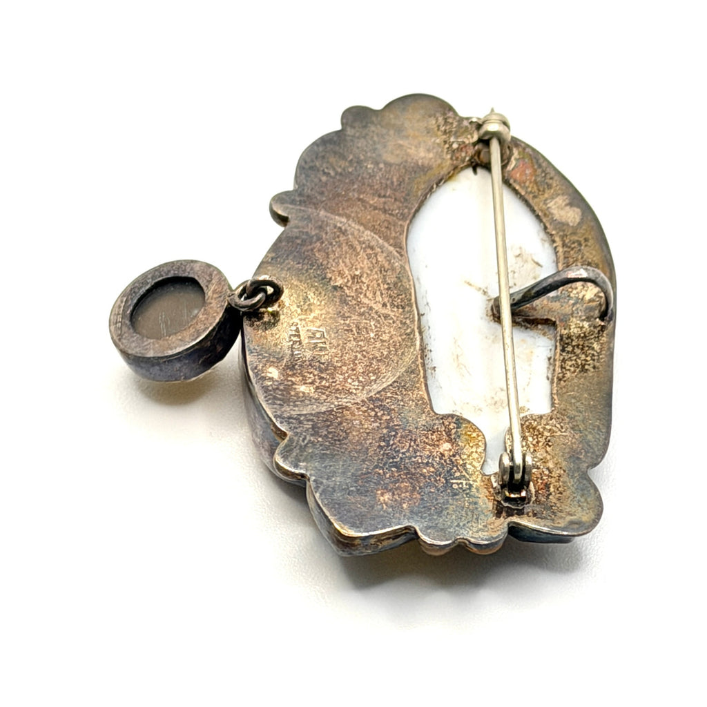 Vintage 90s Signed Amy Kahn Russell Sterling Silver Gold Druzy Brooch Pendant