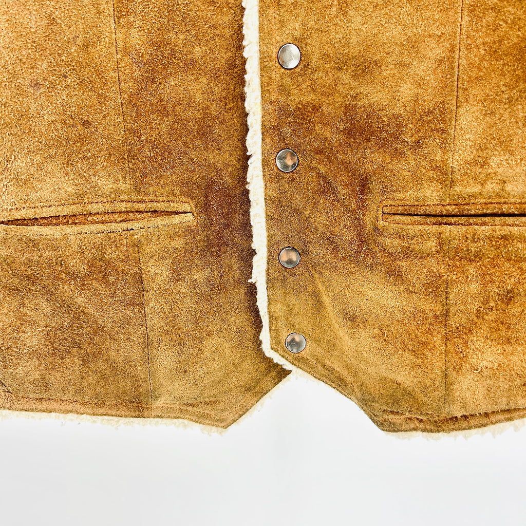 Vintage 70s Grande Bay Brown Shearling Suede Western Vest