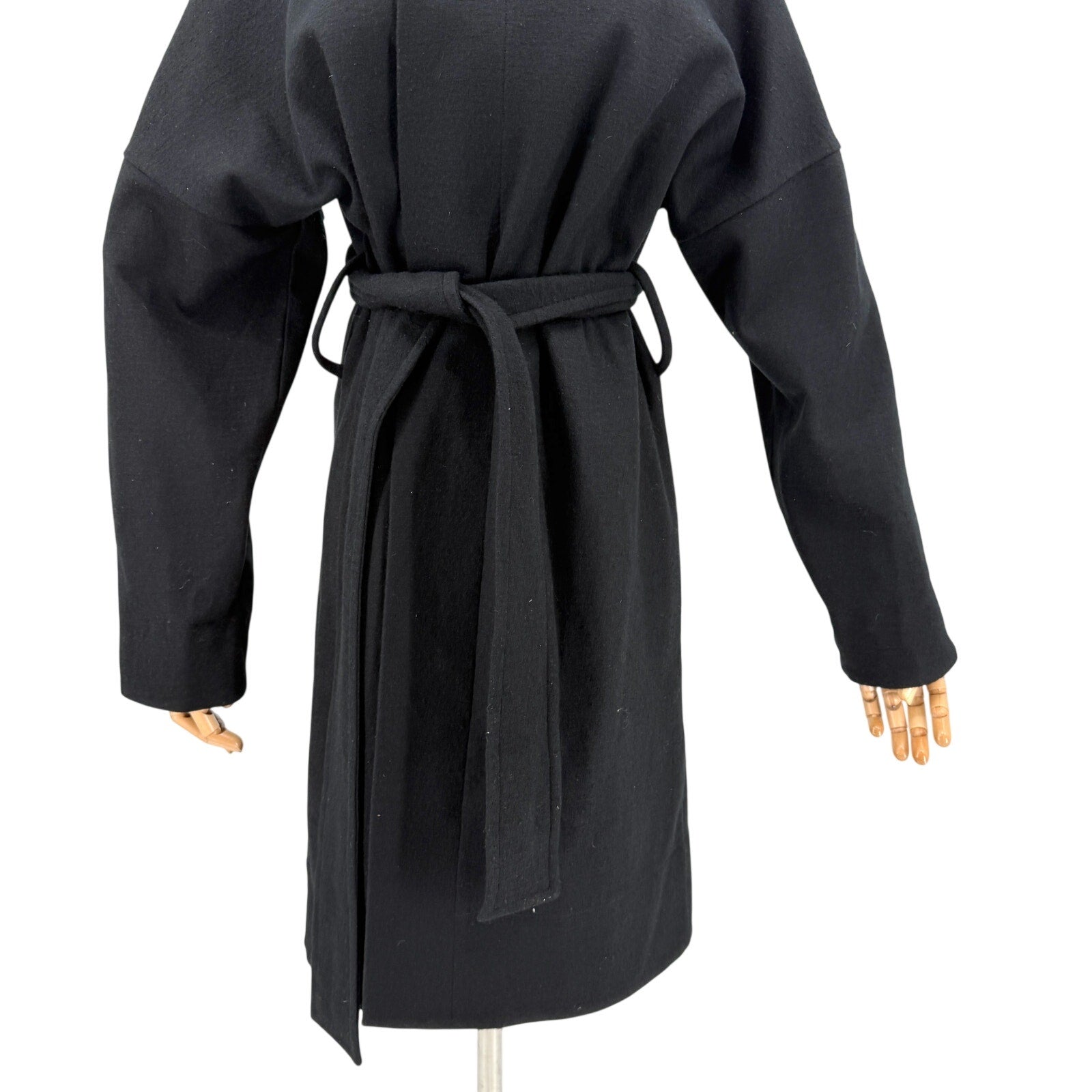 COS Black Wool Cotton Minimalist Belted Duster Jacket