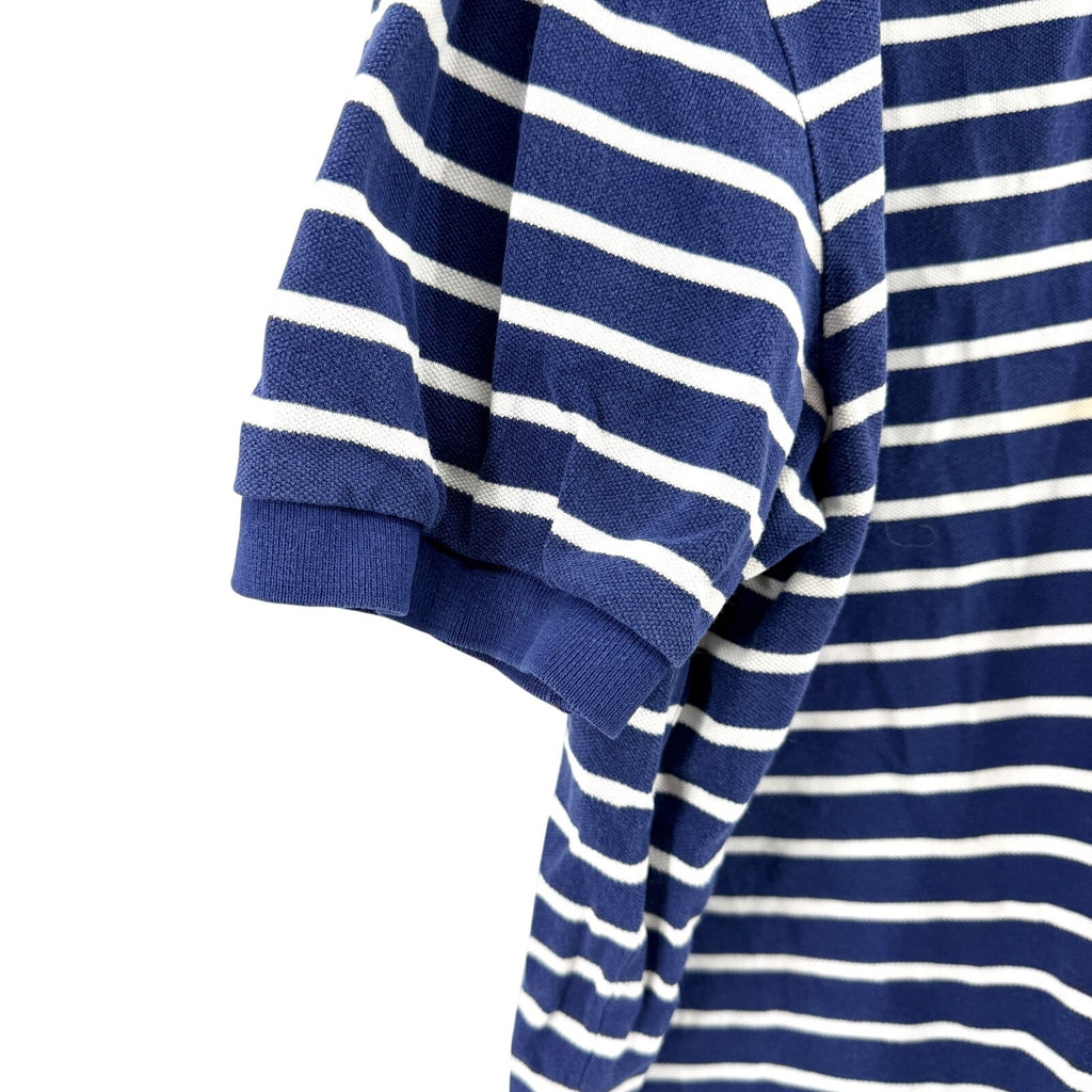 Vintage 90s Polo Ralph Lauren Navy Blue White Striped 100% Cotton Polo Shirt