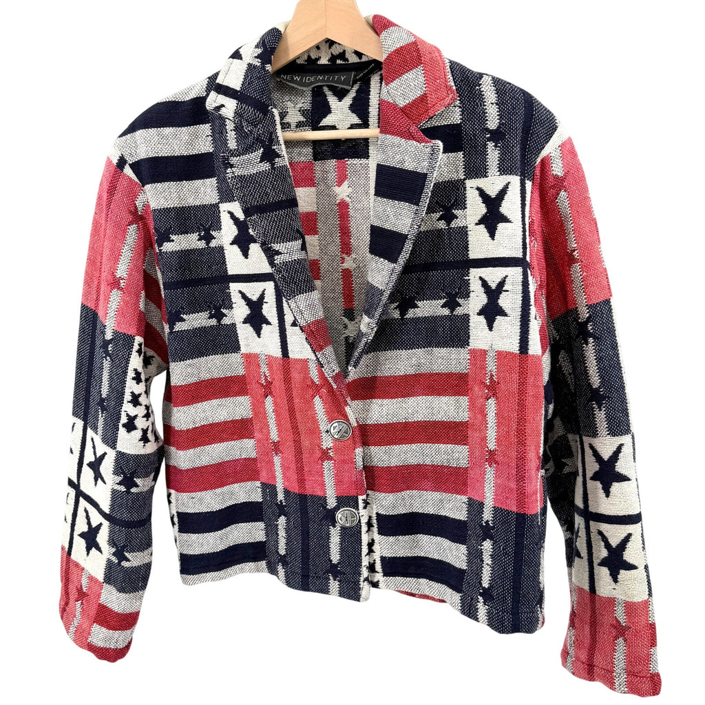 Vintage 90s New Identity Red White Blue 100% Cotton Blanket Cropped Jacket