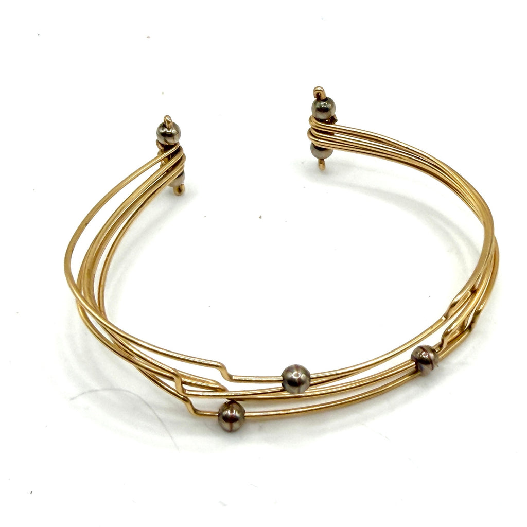 Vintage 90s Gold Tone Hematite Multi Wire Tiered Cuff Bracelet